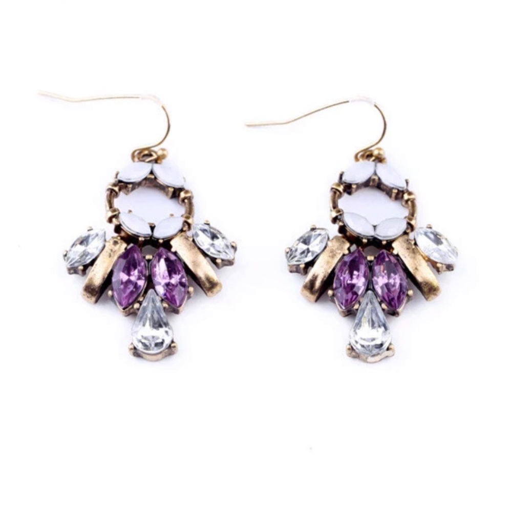 Purple on brass dangle earrings